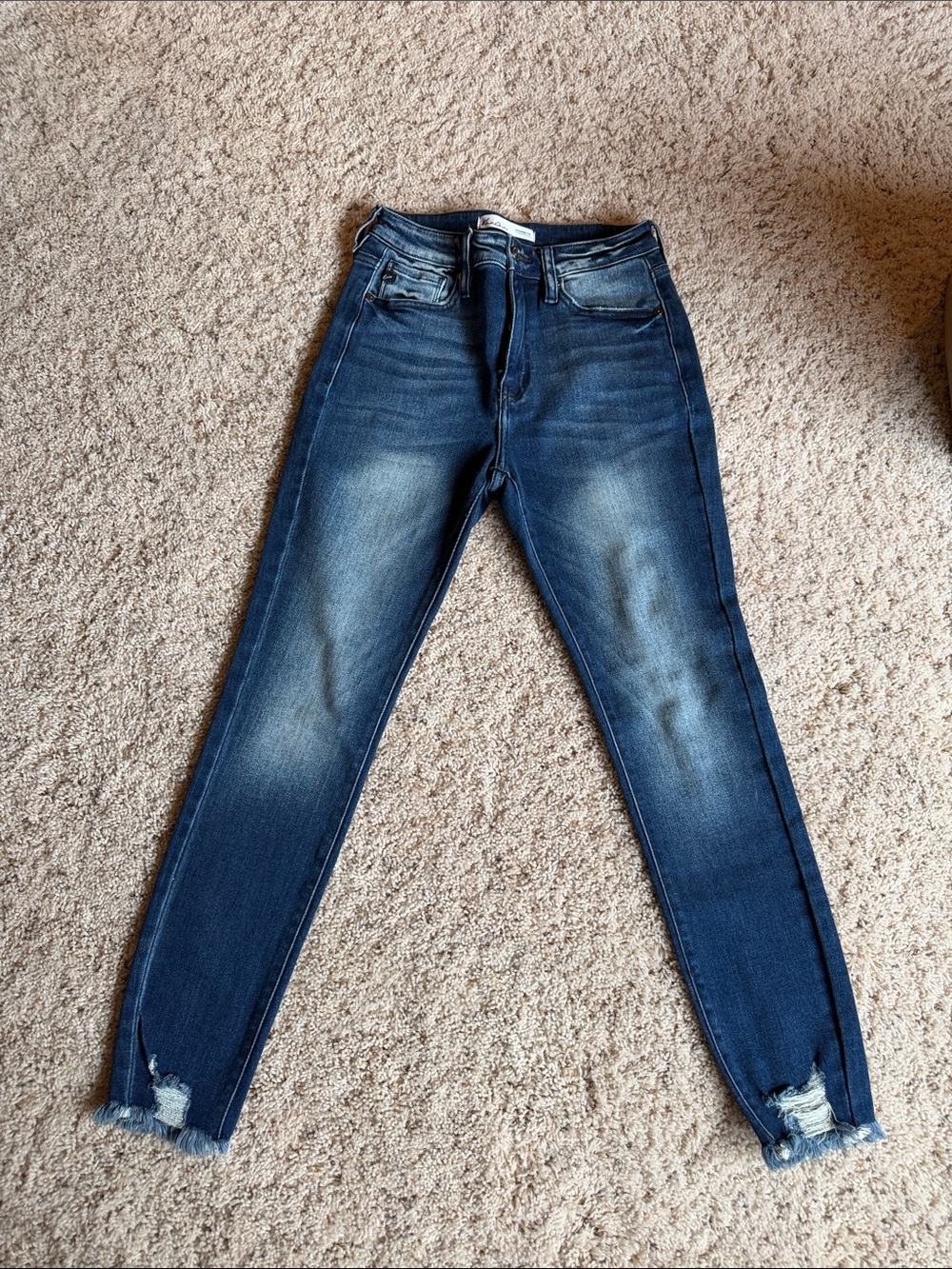 KanCan Dark Wash Skinny Jeans with Frayed Hem